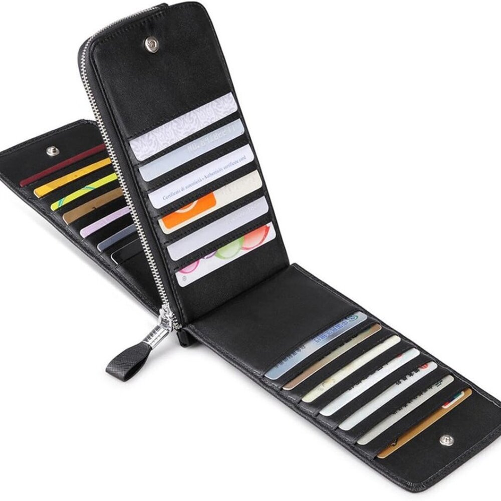 Women's Genuine Leather RFID Blocking Zipper Wallet Multi Card Holder